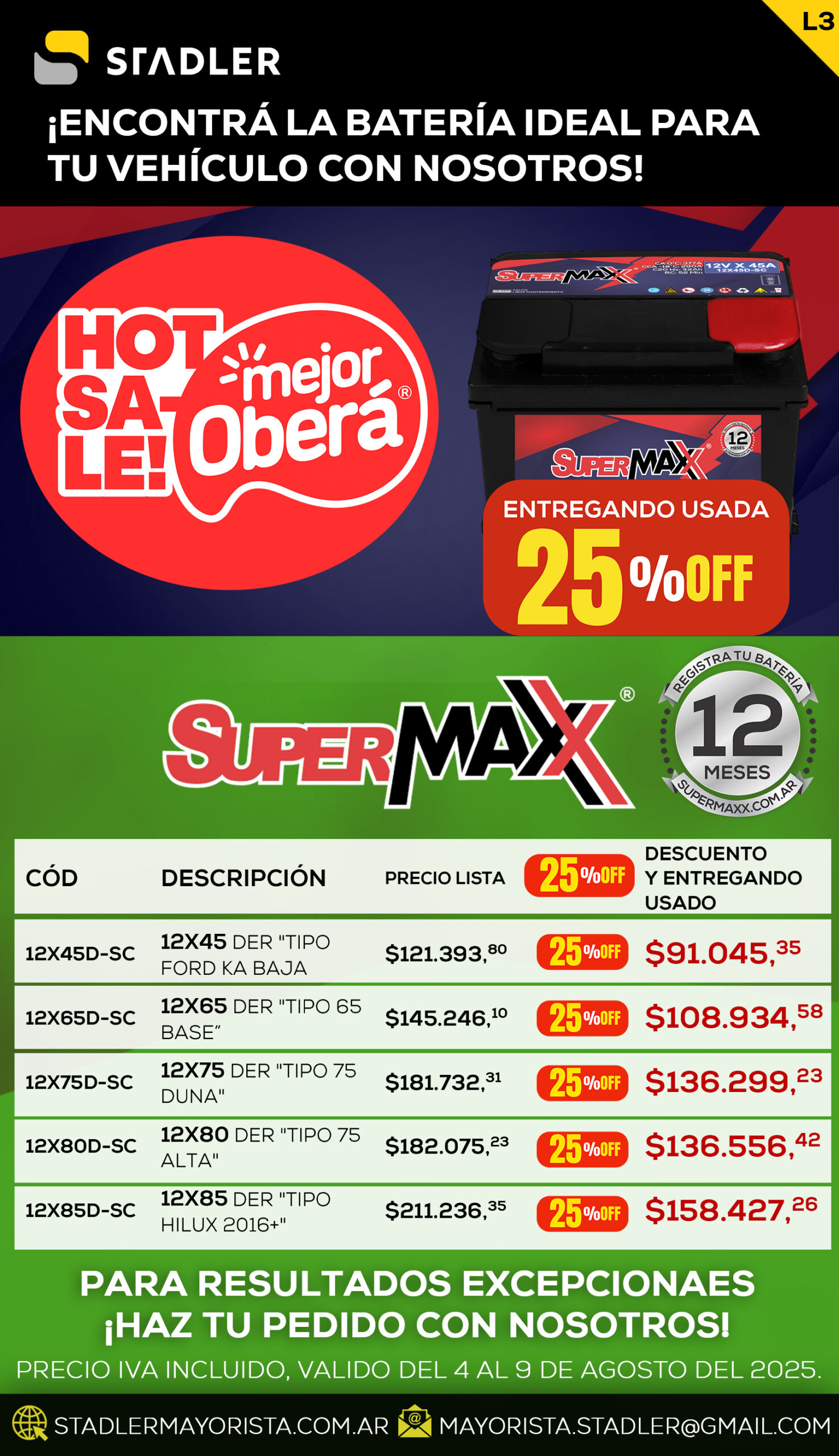 25%OFF en baterías SUPERMAXX ECO