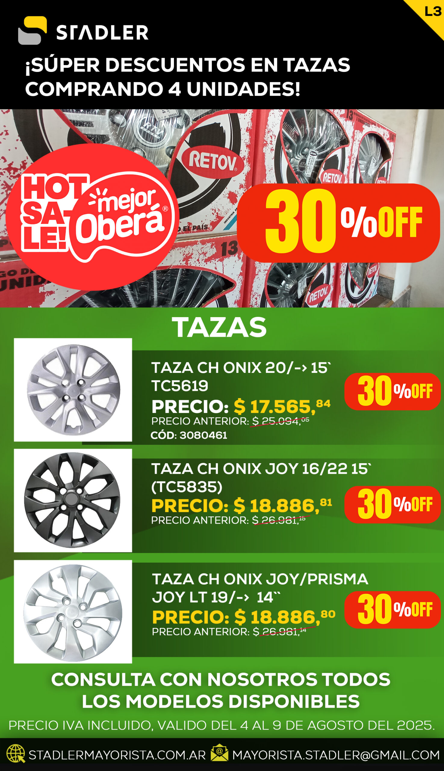 30% OFF en TAZAS VEHICULAR